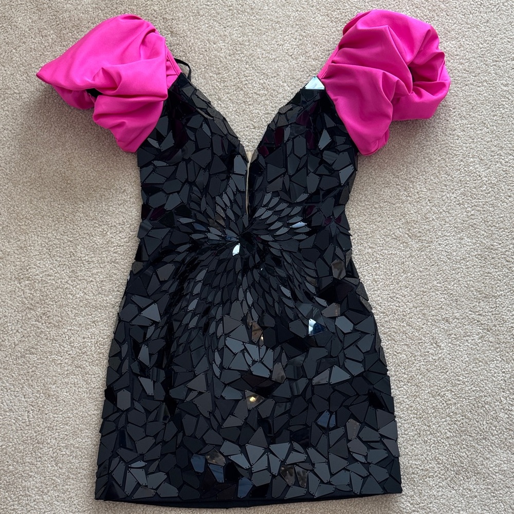 Sherri Hill Black Dress with Pink Sleeves